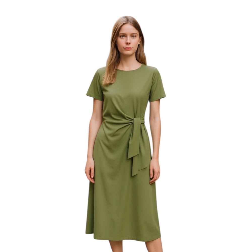 On 34th Women's Crewneck Wrap Tie Olive Green Dress New With Tags